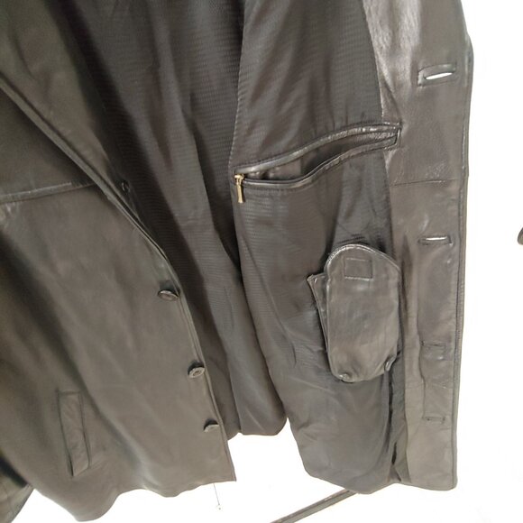 Baracuta Men’s Soft Leather Jacket Size XL Solid Black Button Up Overcoat - Picture 5 of 7